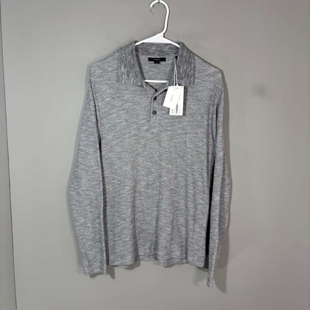 Vince Long Sleeve Polo Shirt Mens Small Gray Pima Cotton Blend Stretch Top